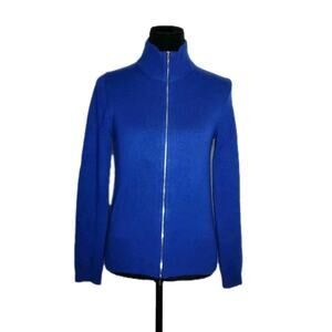 Manrico Cashmere Electric Blue Mock Neck Full Zip Cardigan Women's Size M
